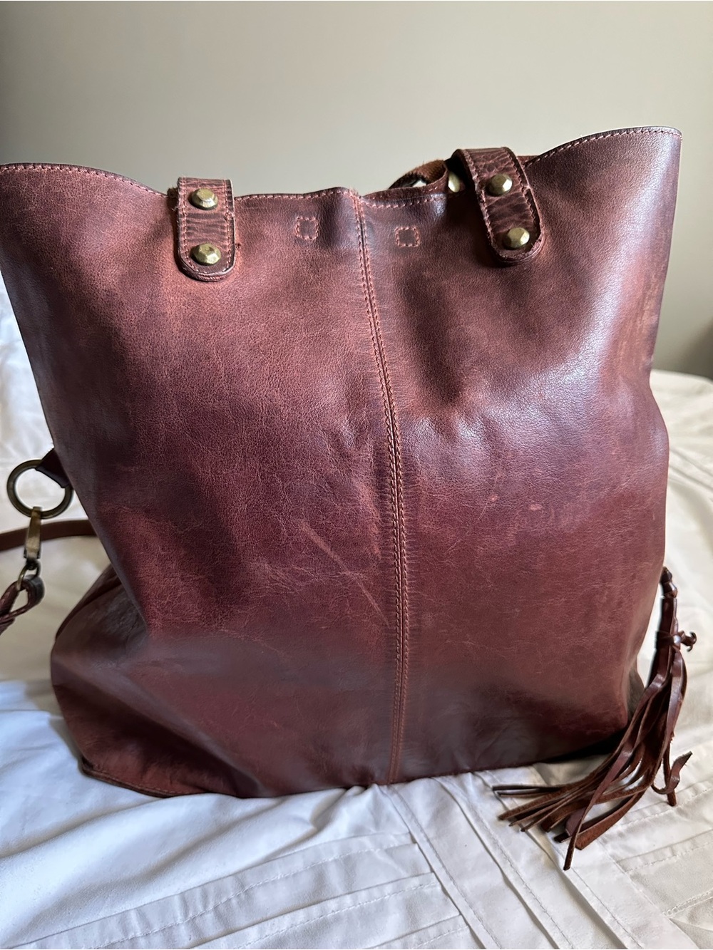 Lucky Brand Brown Leather Tassel Tote Shoulder Crossbody Bag - Picture 5 of 10